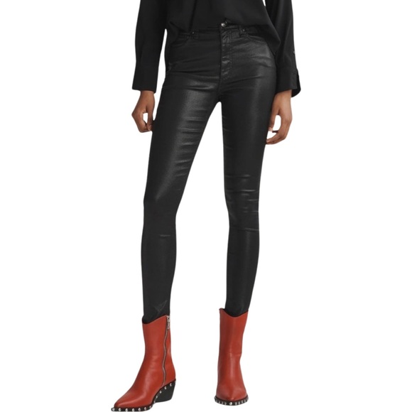rag & bone Denim - Rag & bone nina high-rise skinny black coated jeans size 31